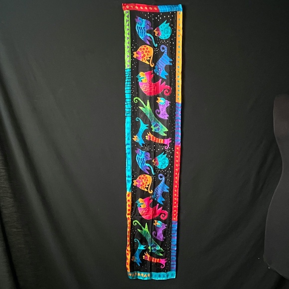 Laurel Burch Scarf Rainbow Cat Bright and Bold Silk Oblong Scarf - Picture 1 of 1